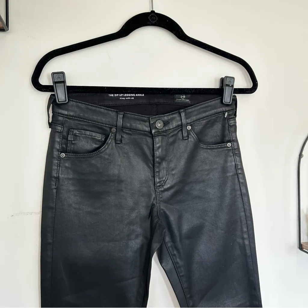 NWOT AG Adriano Goldschmied Black Faux Leather The Zip Up Ankle Legging Size 27 - Image 3