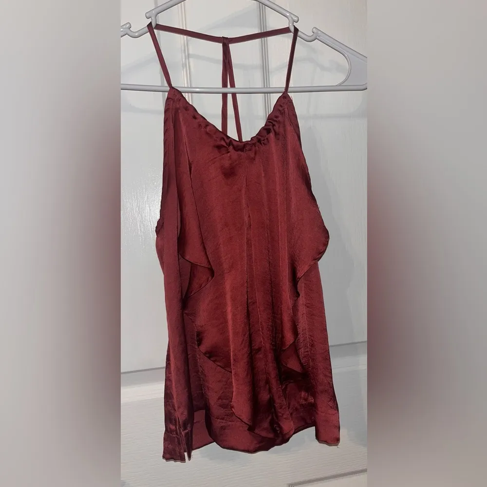 Charlotte Russe Maroon Flowy Ruffle Cross Back Tank Top - Image 4