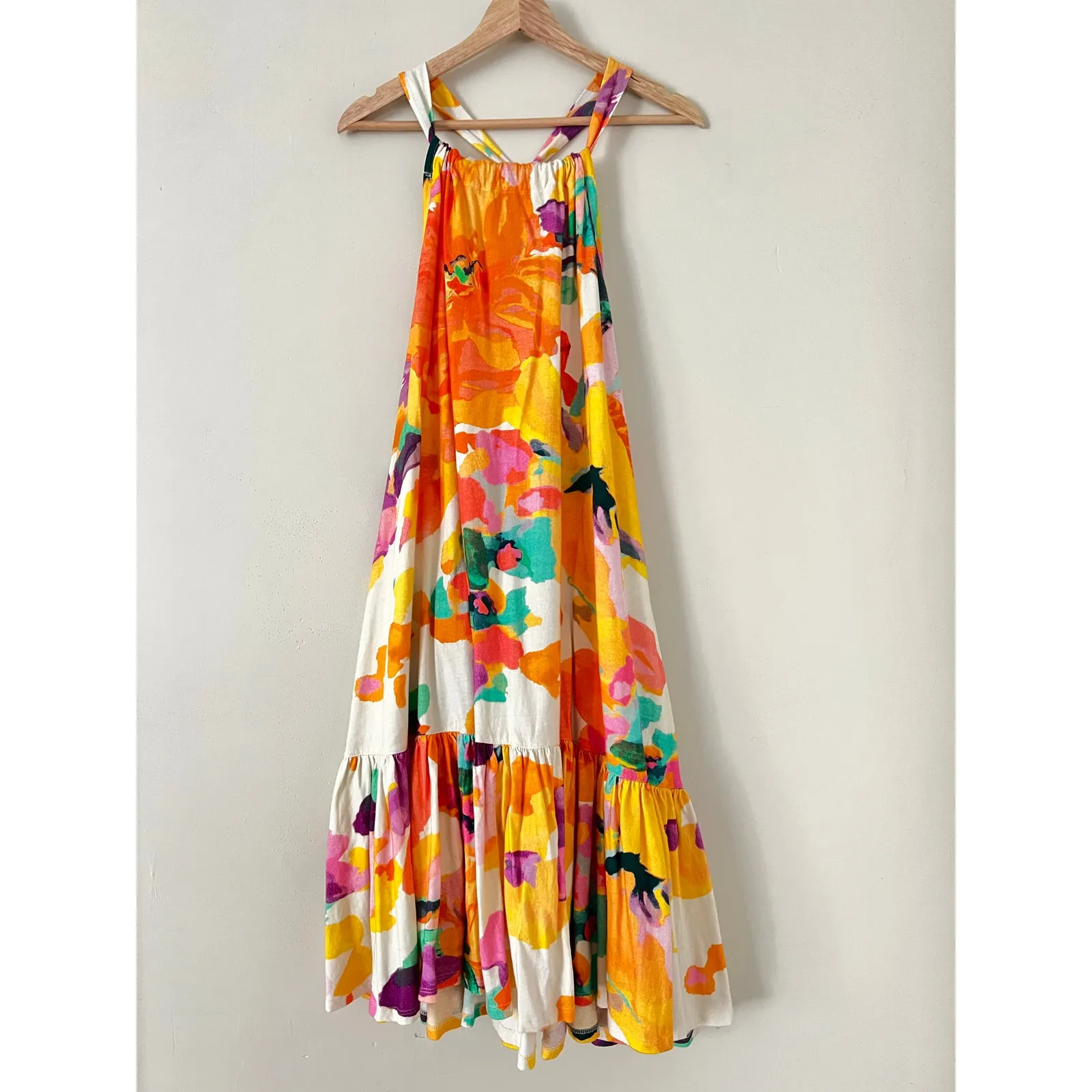 Anthropologie Daily Practice Frida Cross-back Midi Dress Floral S Lounge Tropic - Image 6