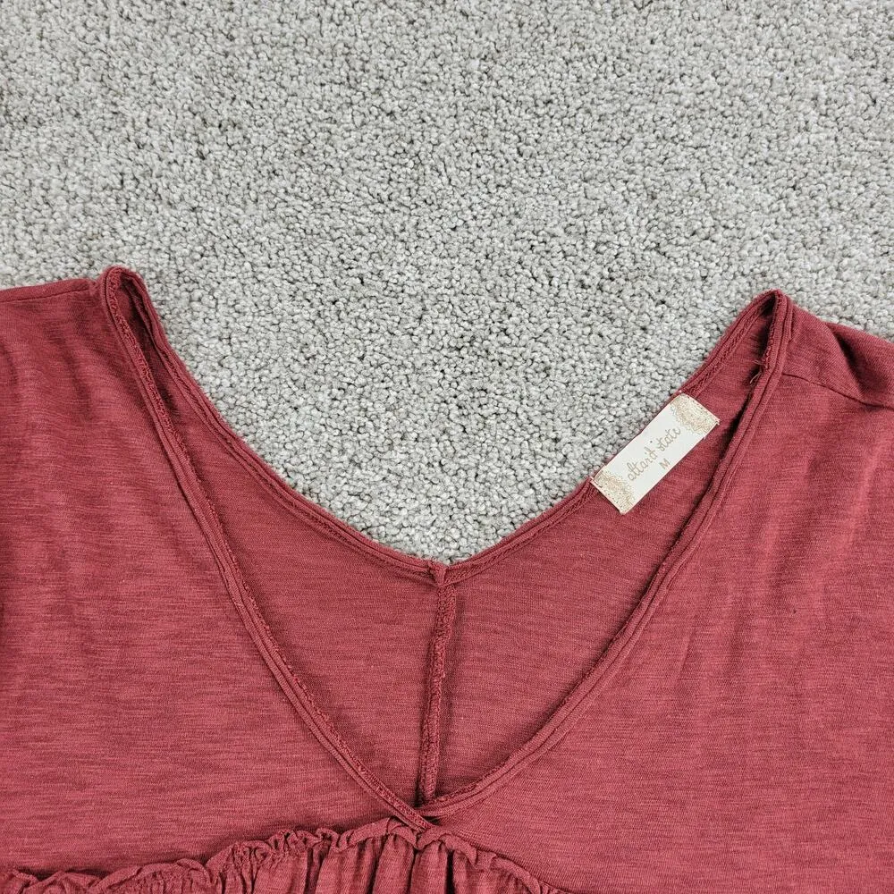 Altar’d State Cropped Top M Red V Neck Long Sleeve Ruffle Trim Pullover Blouse - Image 10