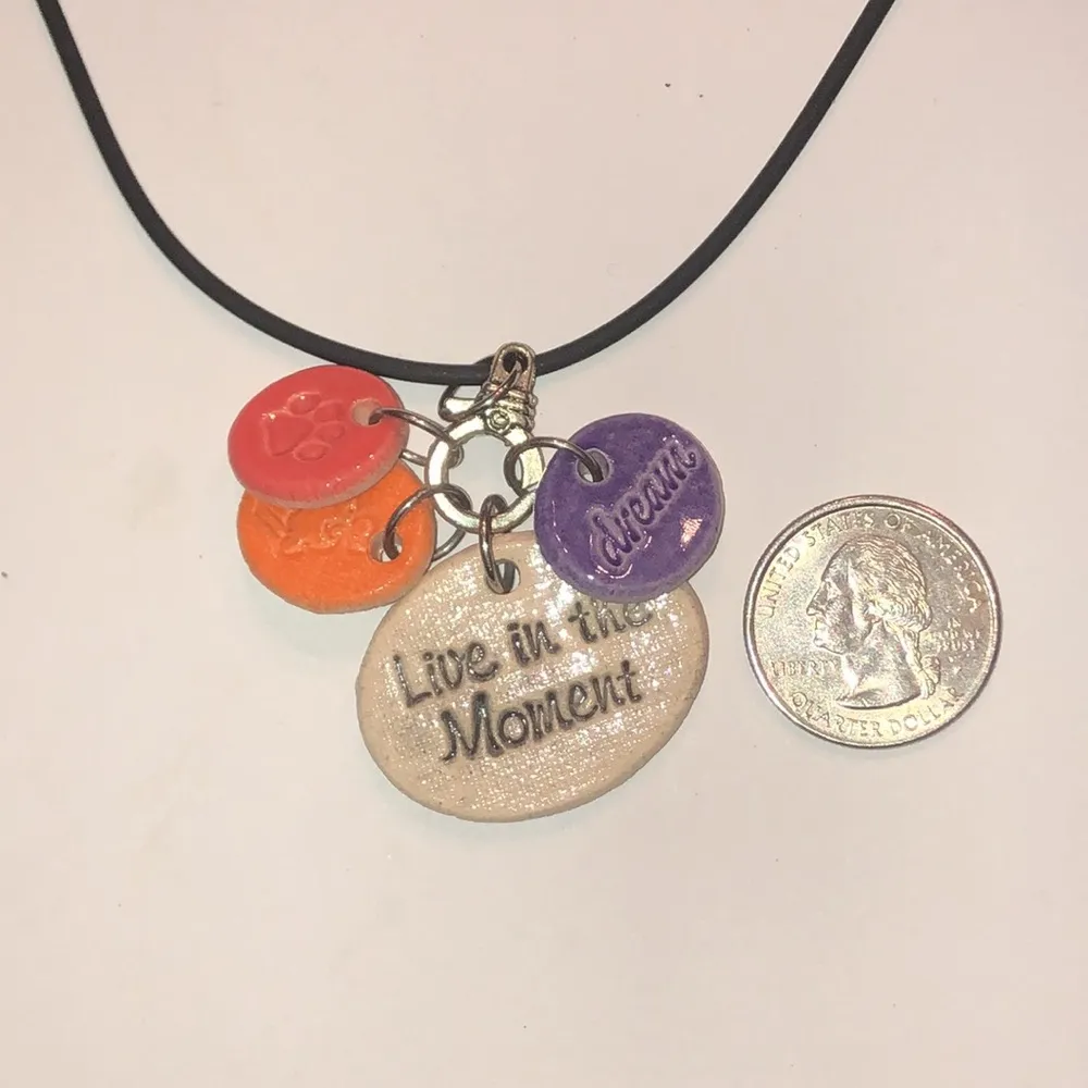 Cheryl Stevens Studio Handmade Clay Live In The Moment Boho Charm Necklace Black - Image 3