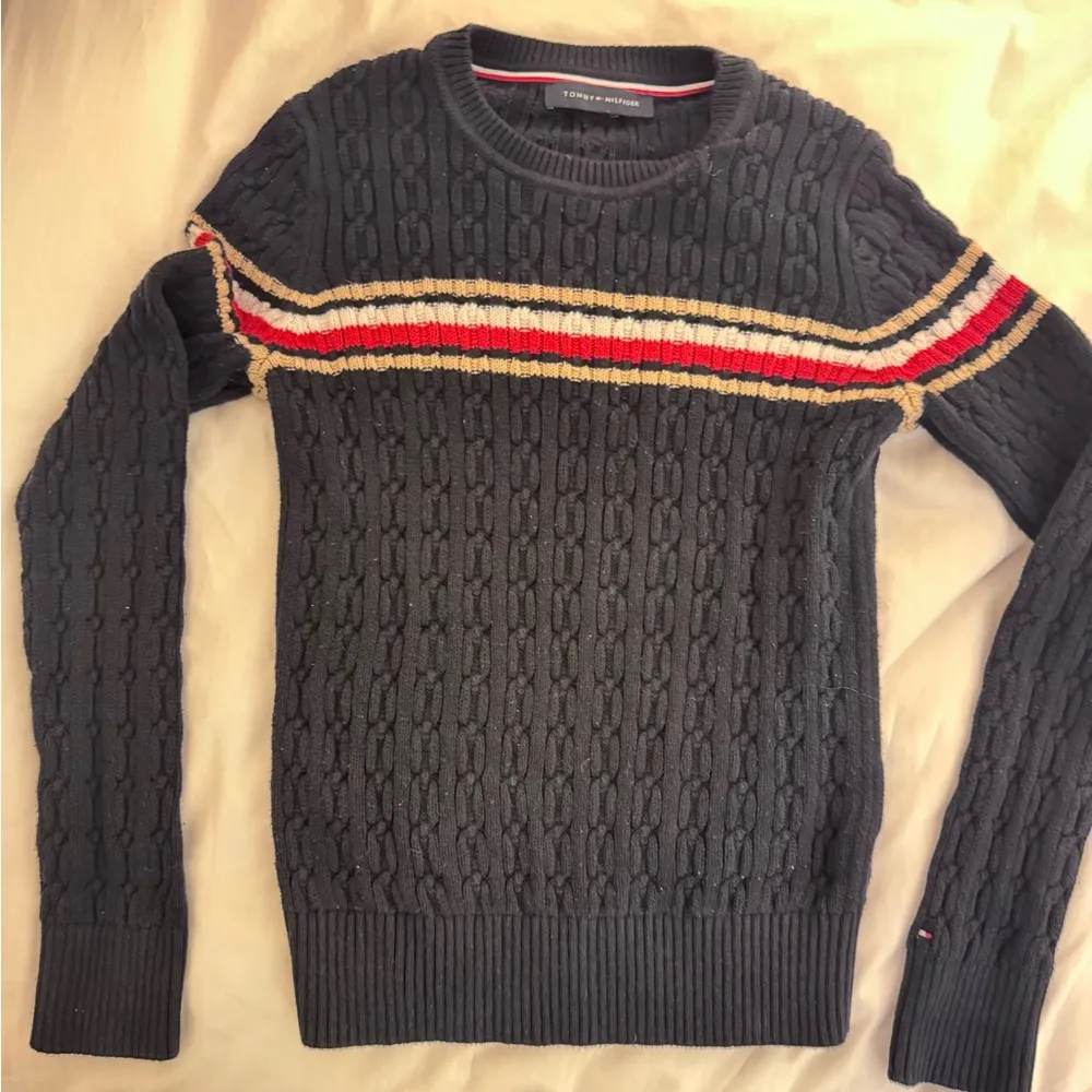 Tommy Hilfiger Navy Cable Knit Stripe Sweater Preppy Old Money Size M - Image 4