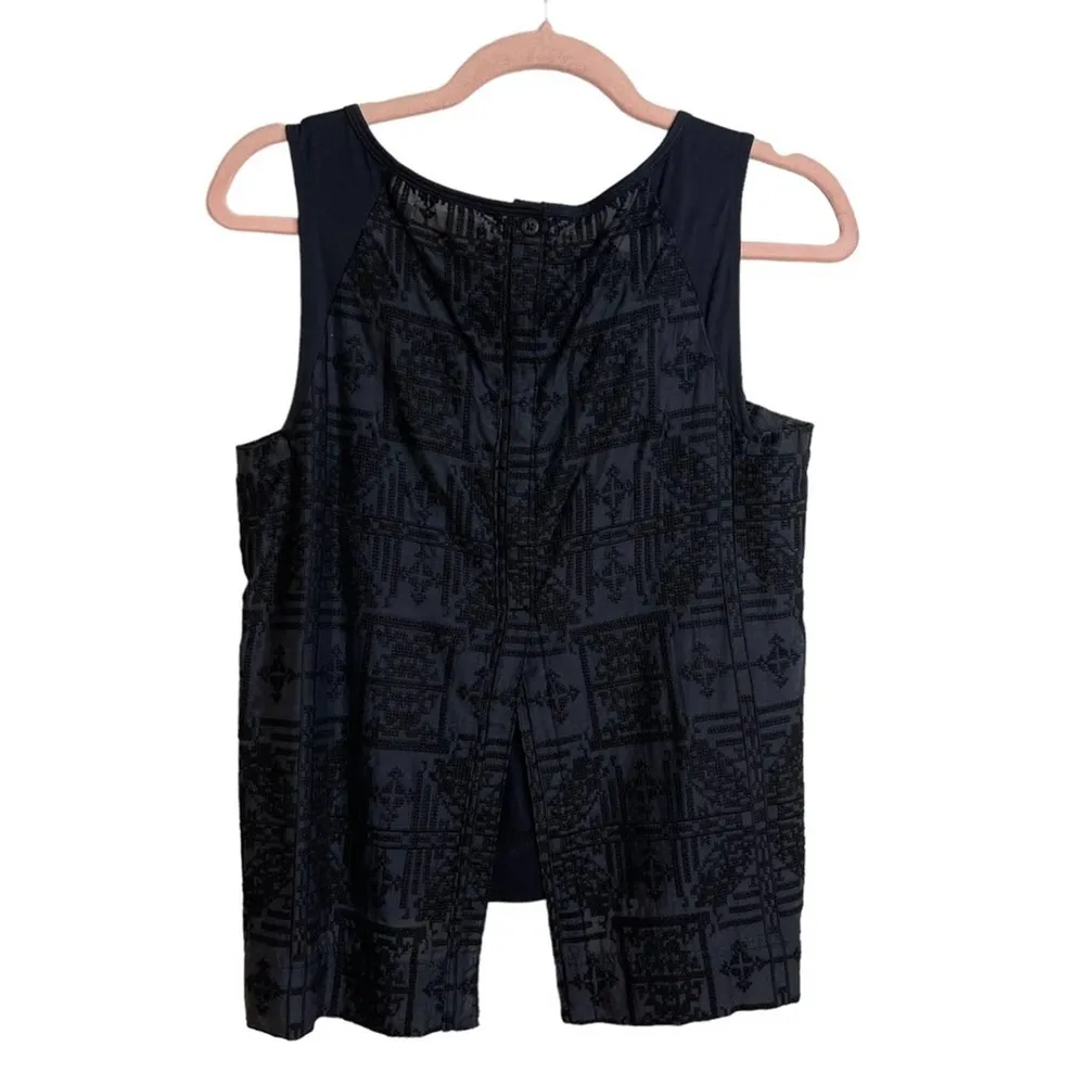 Madewell  Threadwork Embroidered Black Button Down Split Back Tank Top - Image 3