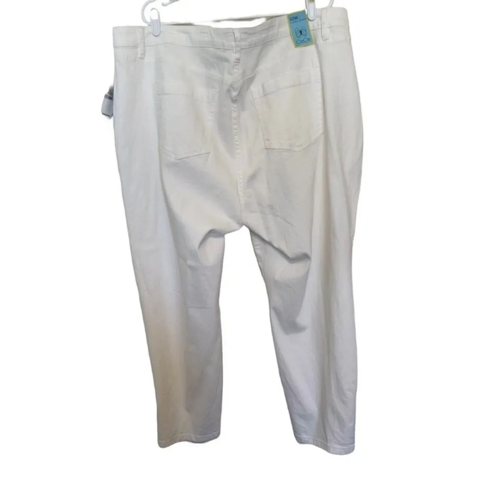 Cece Womens Plus Straight Leg Ankle White Jeans with Faux Pearl Detail Size 22W - Image 8