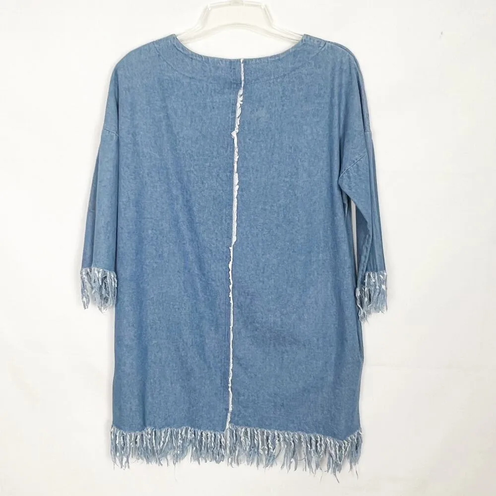 Better Be Y2K Retro Fringe Denim Tunic Dress Medium Boho Western Festival Hippie - Image 6