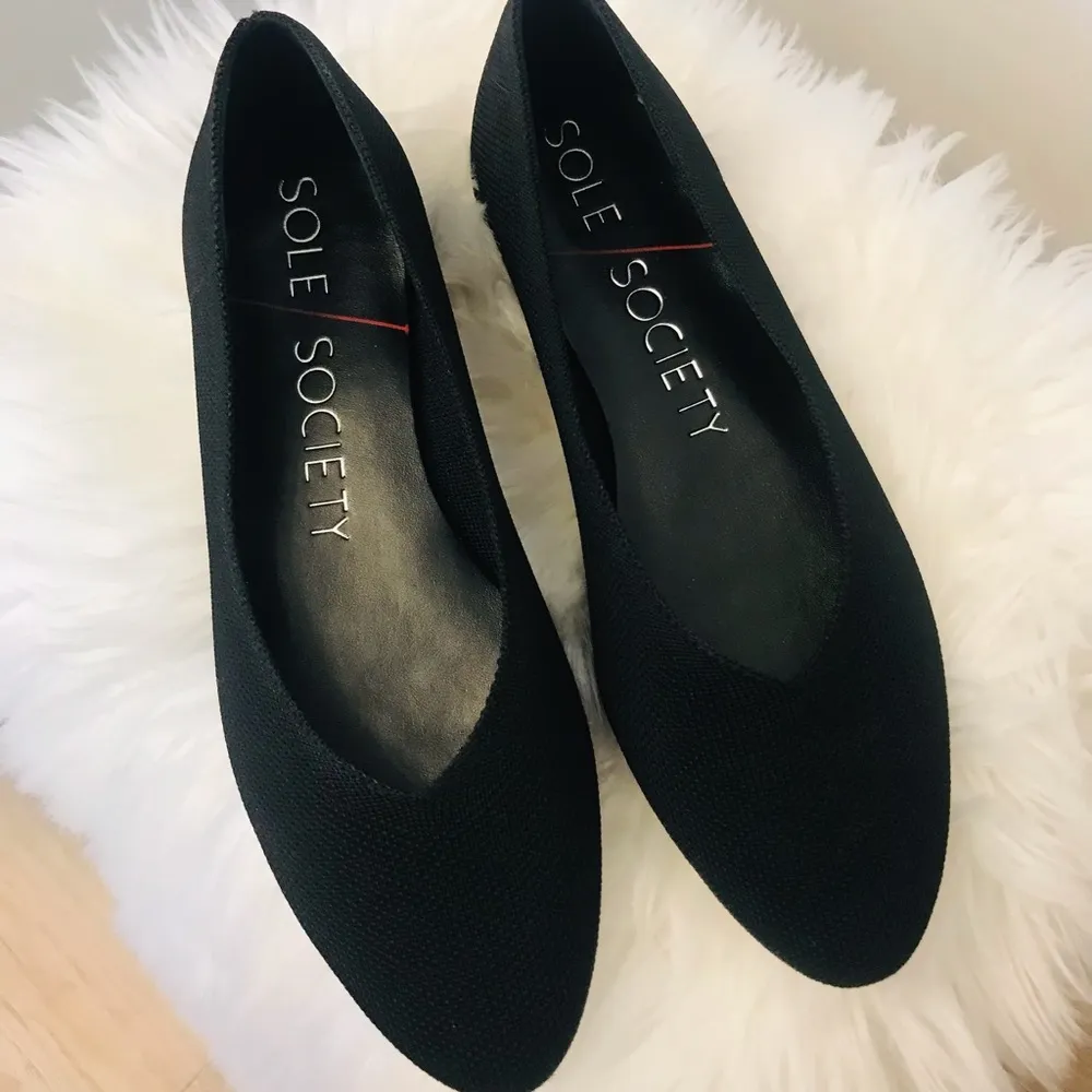 Sole Society Black Flats Knit Stretch Sz 6 - Image 2