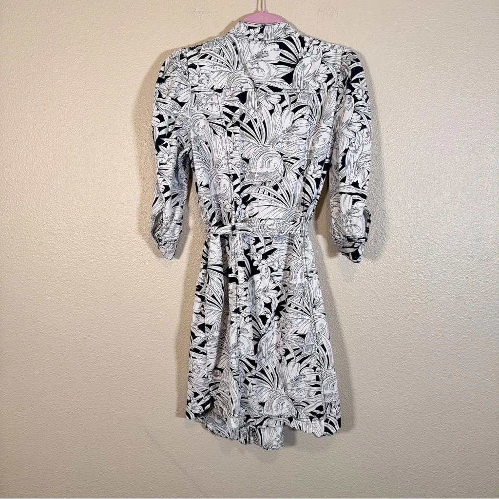 White House Black Market Bird Flower Print A Line Dress Womens 10 Puff Shoulder - Image 2