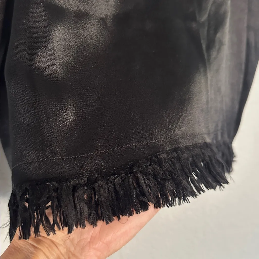 Tina Jo Anthropologie Black Silky Tank Top Fringed Oversized Small Date Night - Image 5