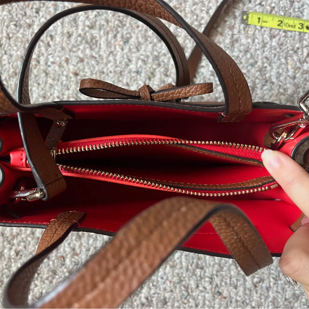 Kate Spade Hayes Street Isobel Leather Satchel And Matching Wallet Brown/Red EUC - Image 9