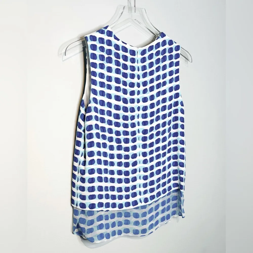 Kate Spade Island Stamp Breath of Fresh Air Layered Blue Print Top Shirt Blouse - Image 6