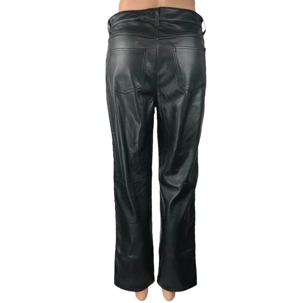 Elie Tahari Womens Black Faux Leather Straight Leg High Rise Ankle Pants Size 29 - Image 3