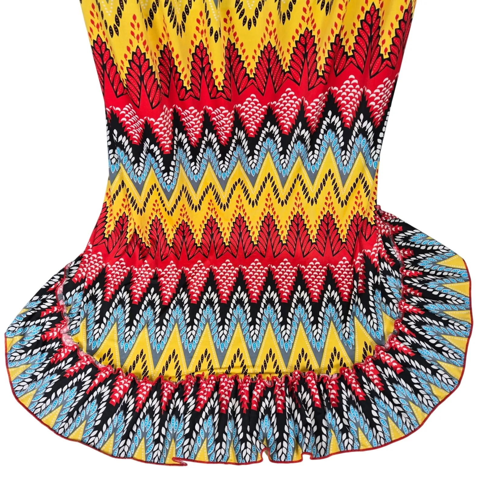 Jaymy Boho High Low Maxi Dress Women M Zig Zag Print Halter Neck Beach Vacation Yellow Size M - Image 3