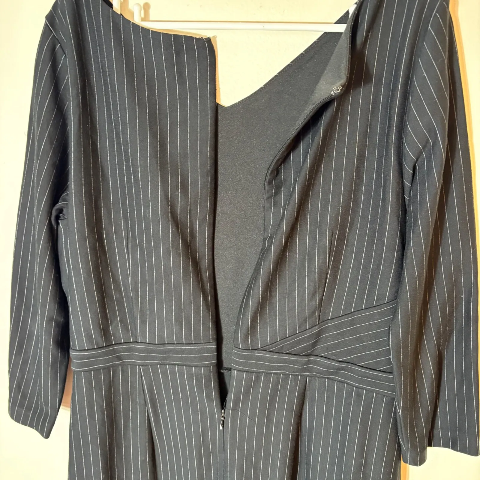 Ann Taylor Black Pinstripe Sheath Midi Dress Size 12 - Image 7