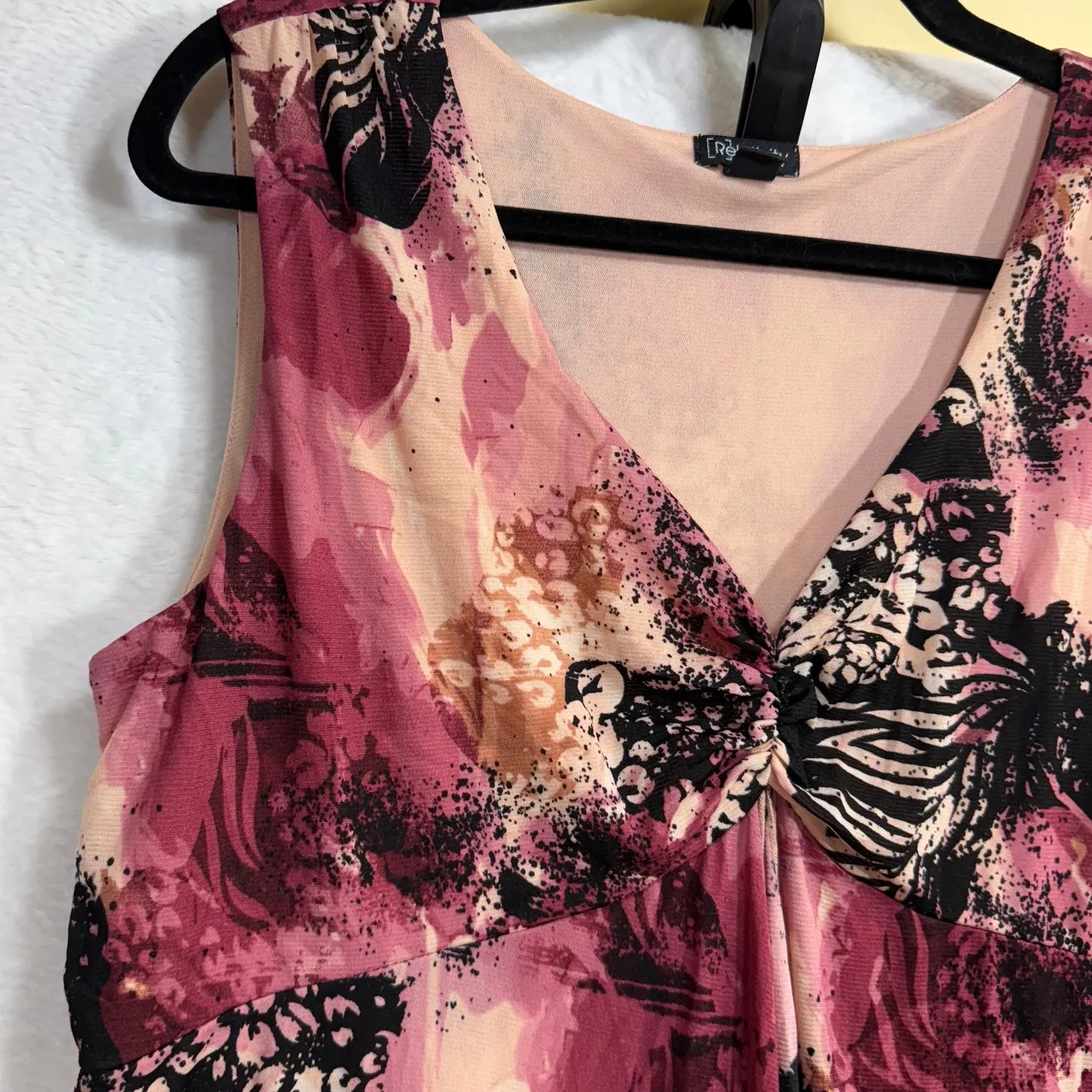 Y2K Relativity L Pink Midi‎ Wrap Dress Abstract Floral Vacation Retro Boho Beach - Image 5