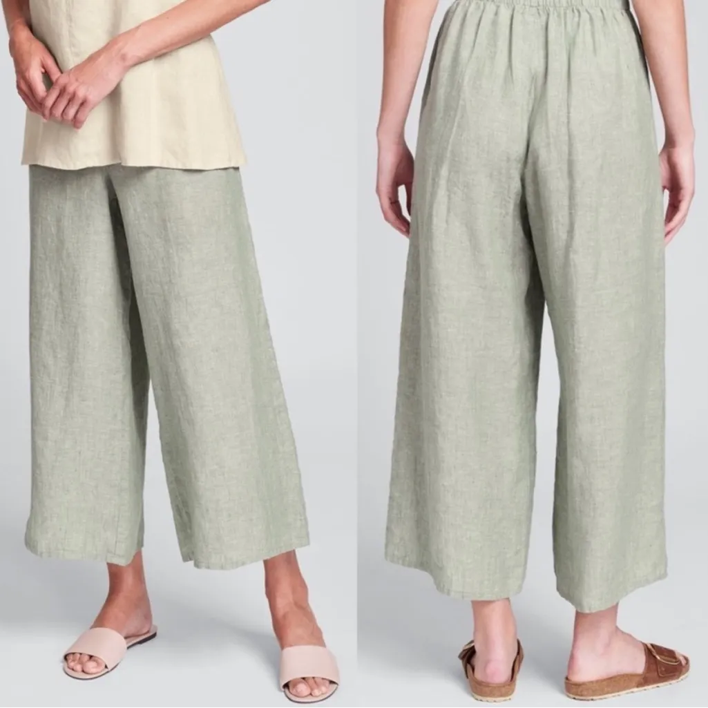 Flax Wide Leg Pants 100% Linen Women’s Size Small Sage Green Lagenlook - Image 2