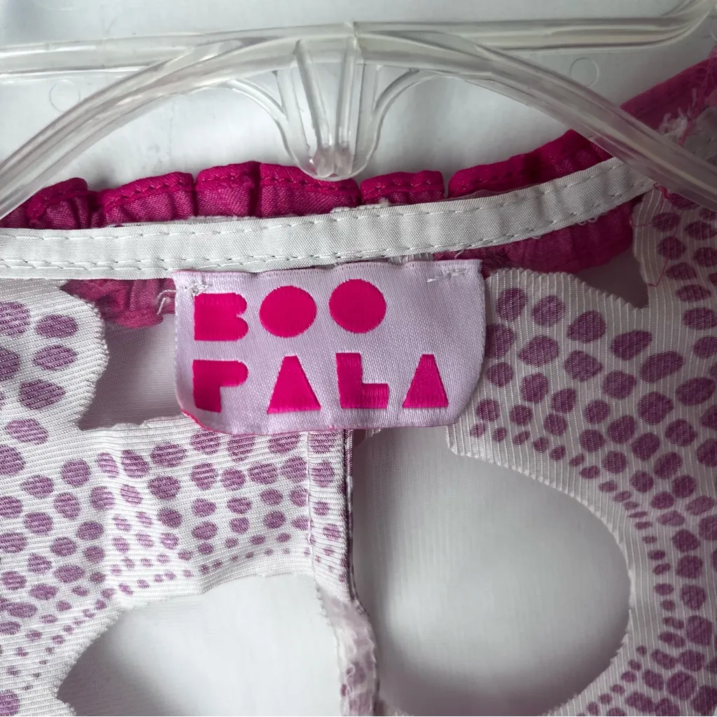 Boo Pala Ila Pink White Sheer Dotted Long Sleeve Mini Dress M Size M - Image 6