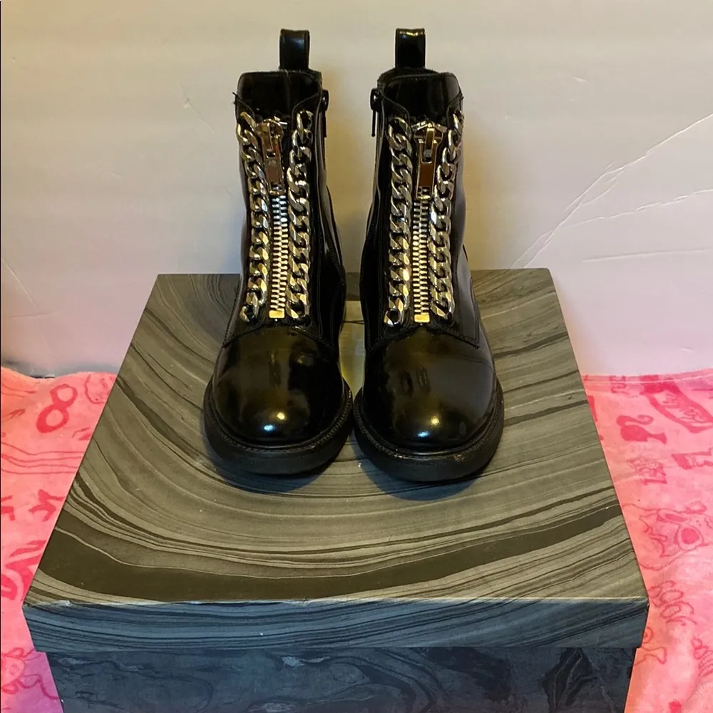 Jeffrey Campbell DAMON-Z Black Silver Chain Combat Ankle Dress Booties Sz 6 - Image 2