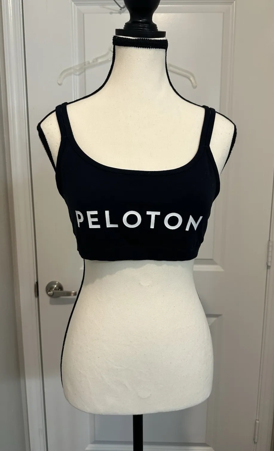 Peloton Sports Bra Medium Black Strappy Back Workout Crop Top - Image 1