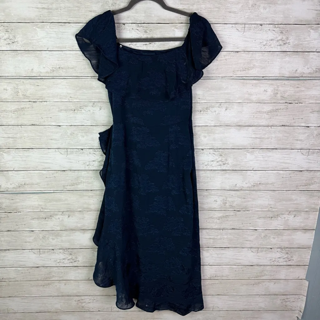 Lulus Pretty Perfect Navy Floral Burnout Off The Shoulder Midi Dress Medium Blue - Image 6