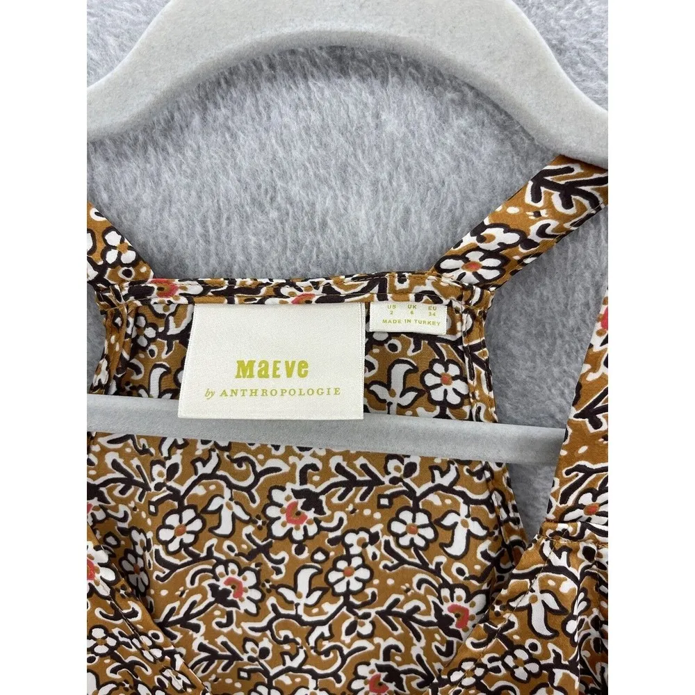 Maeve Anthropologie Women's Blouse Floral Button Down Size 2 Brown Relaxed - Image 10