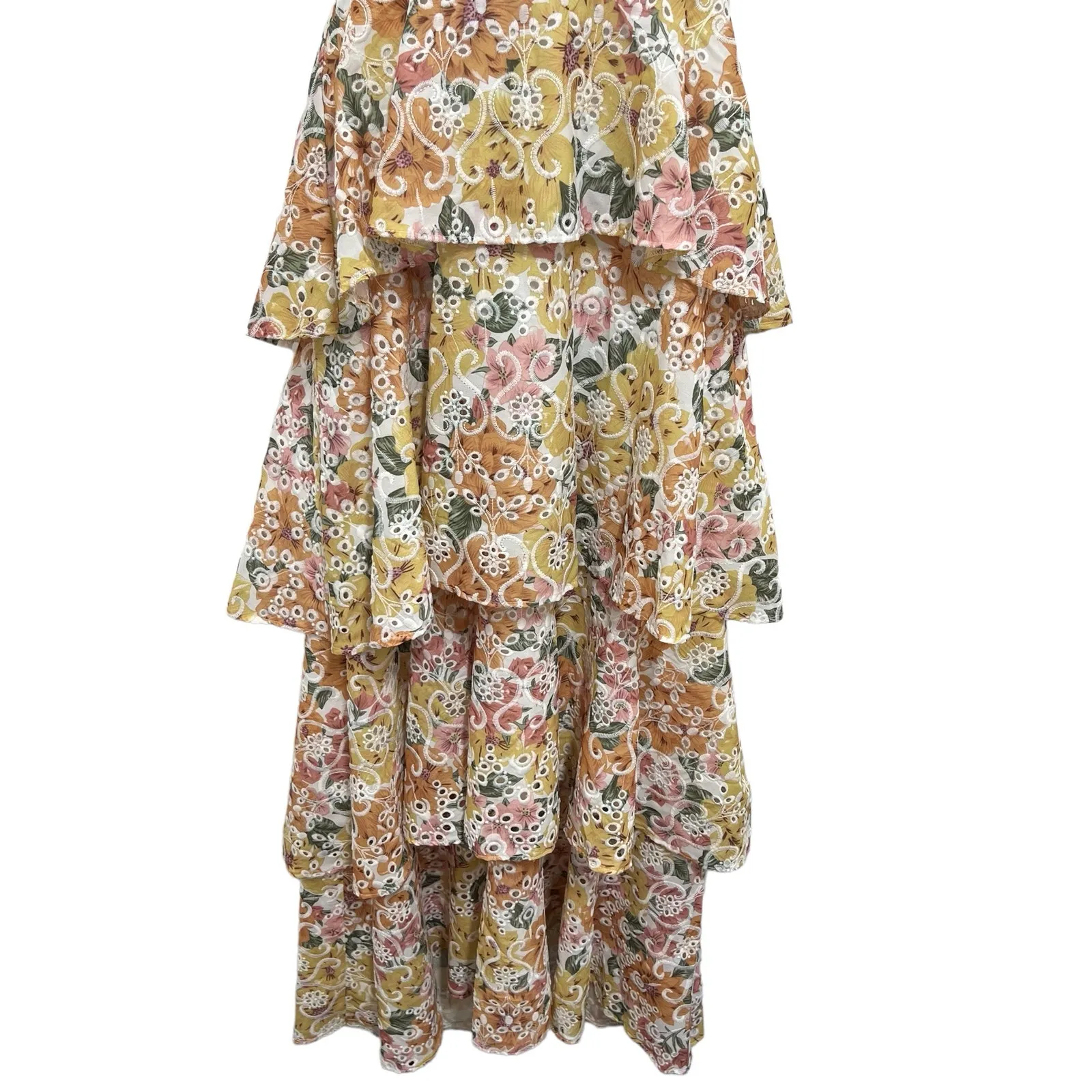 En Saison Presley Midi Dress Tiered Skirt Floral Embroidered M Ruffle Cottage Green Size M - Image 10