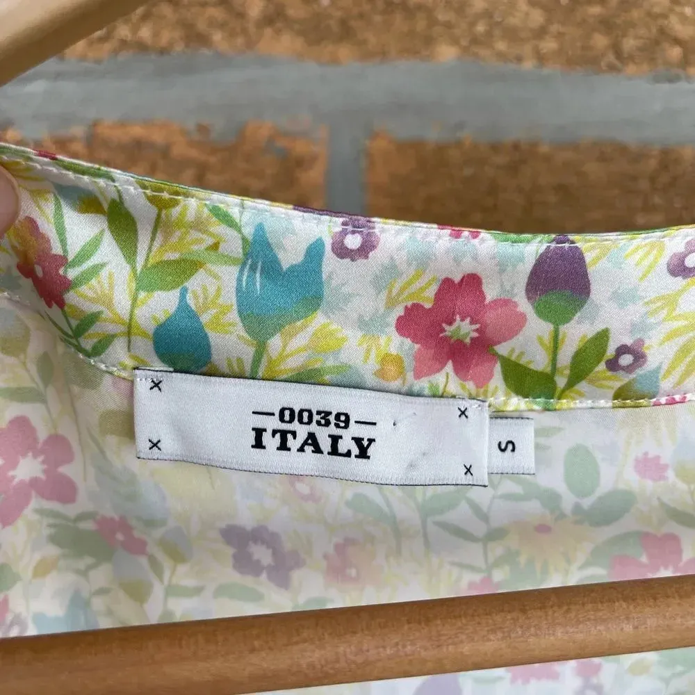 0039 Italy silk floral dress small Yellow - Image 5