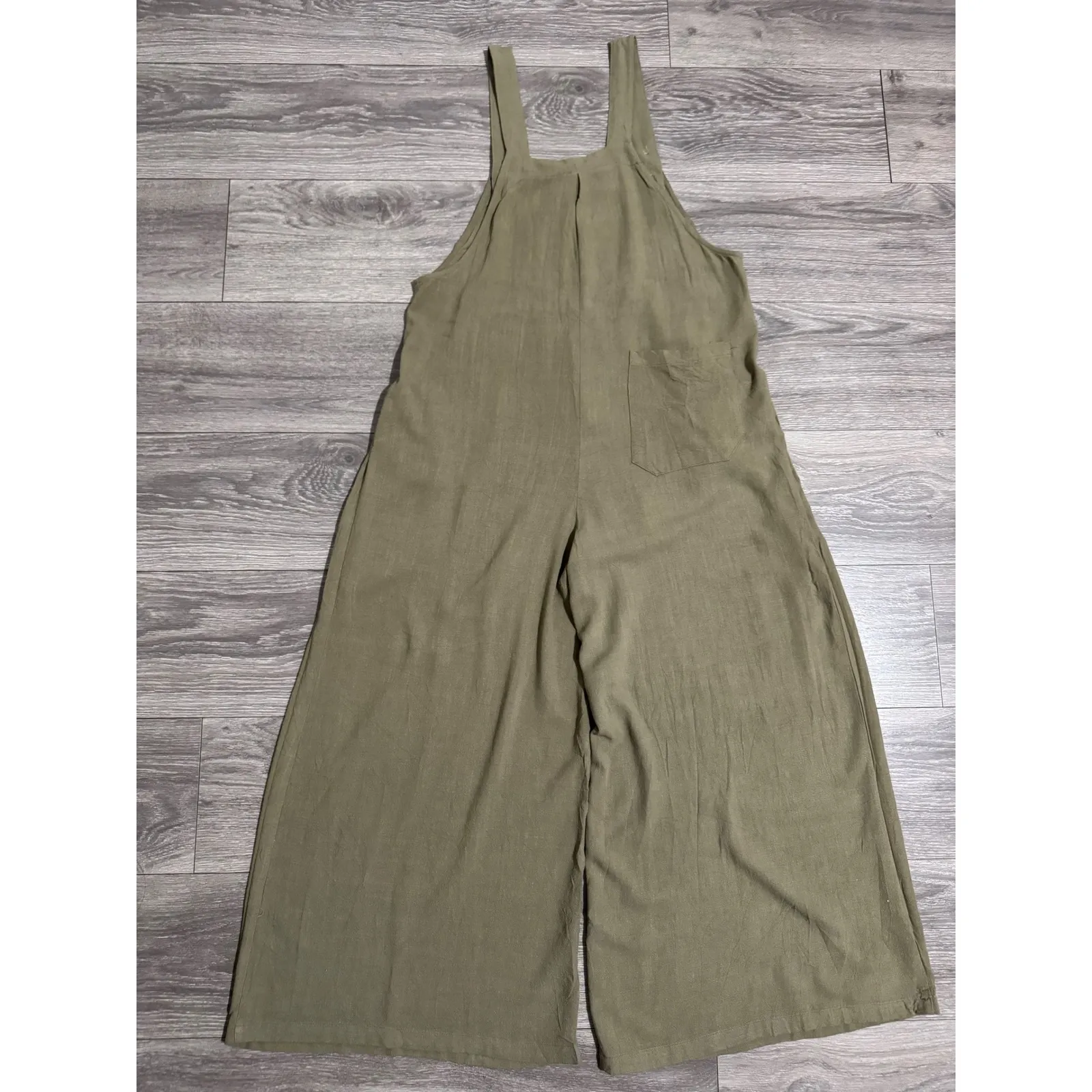 ANRABESS Olive Green Linen Blend Boho Loose Wide Leg Jumpsuit Overalls Women M Size M - Image 5