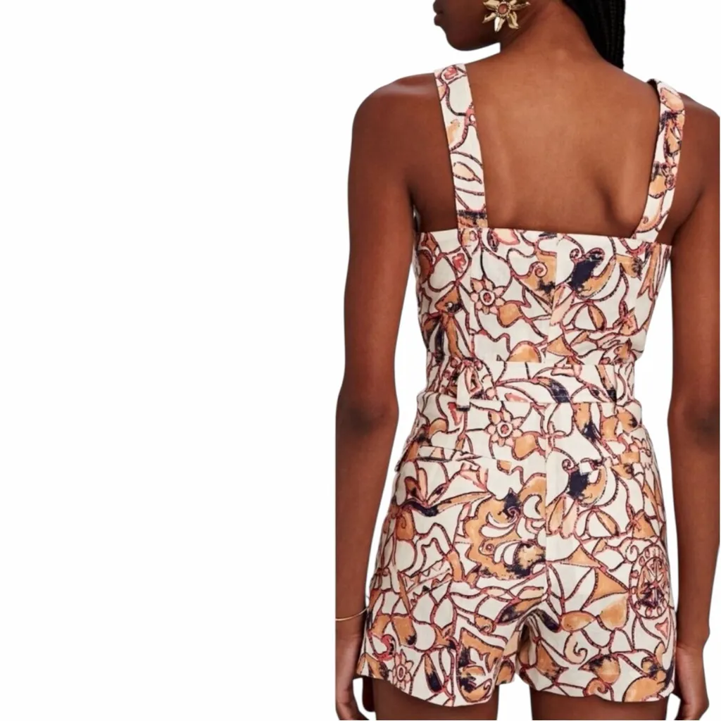 House Of Harlow Belted Linen Blend Paisley Floral 60’s Shorts Romper Jumpsuit 6 - Image 2