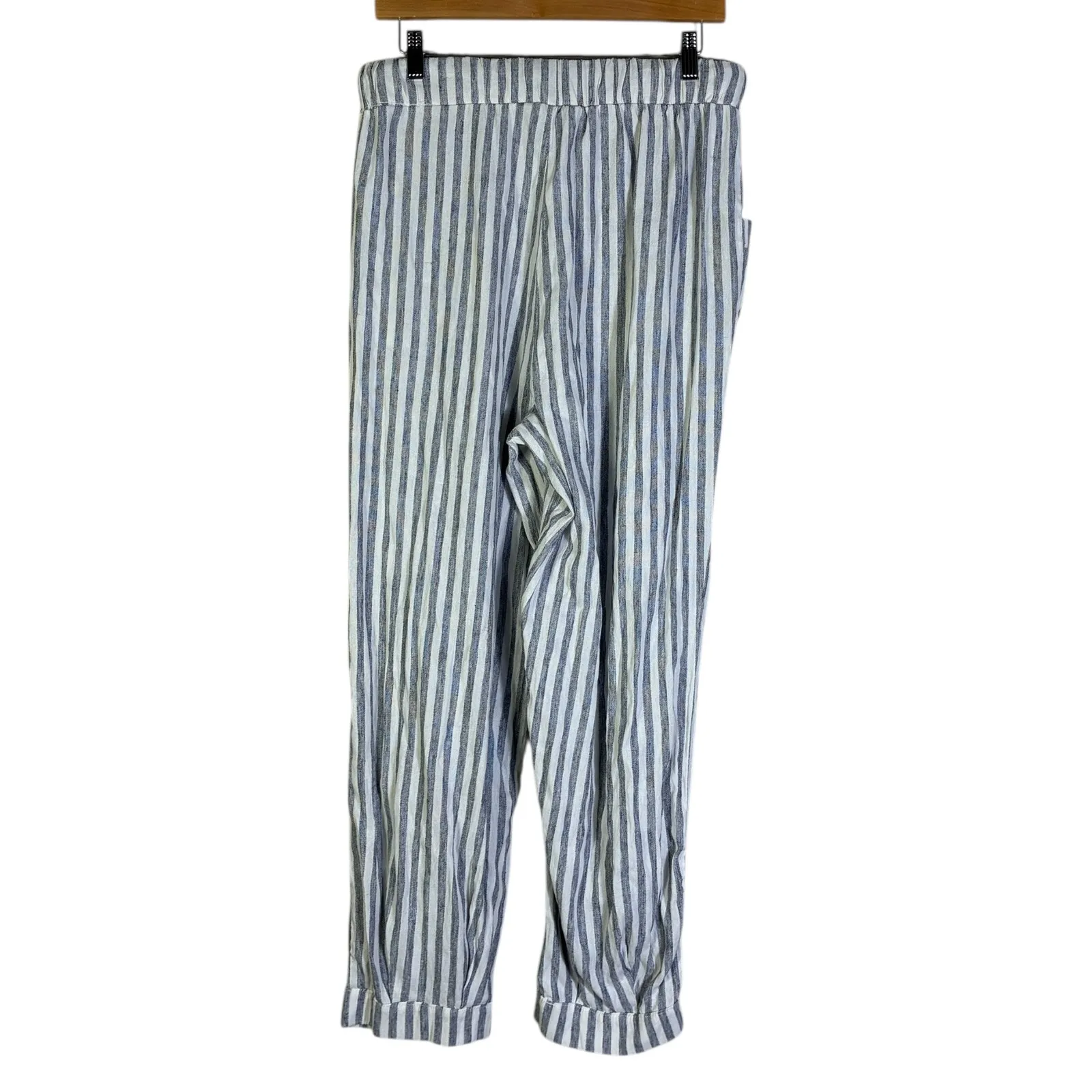 Royalty Forum Striped Linen Blend Lounge Pants Joggers Womens Gray White Pockets Size M - Image 4