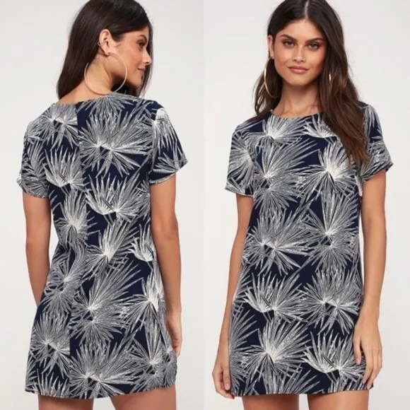 Lulus Cancun‎ Calling Navy Blue Print Shift Dress - Image 2