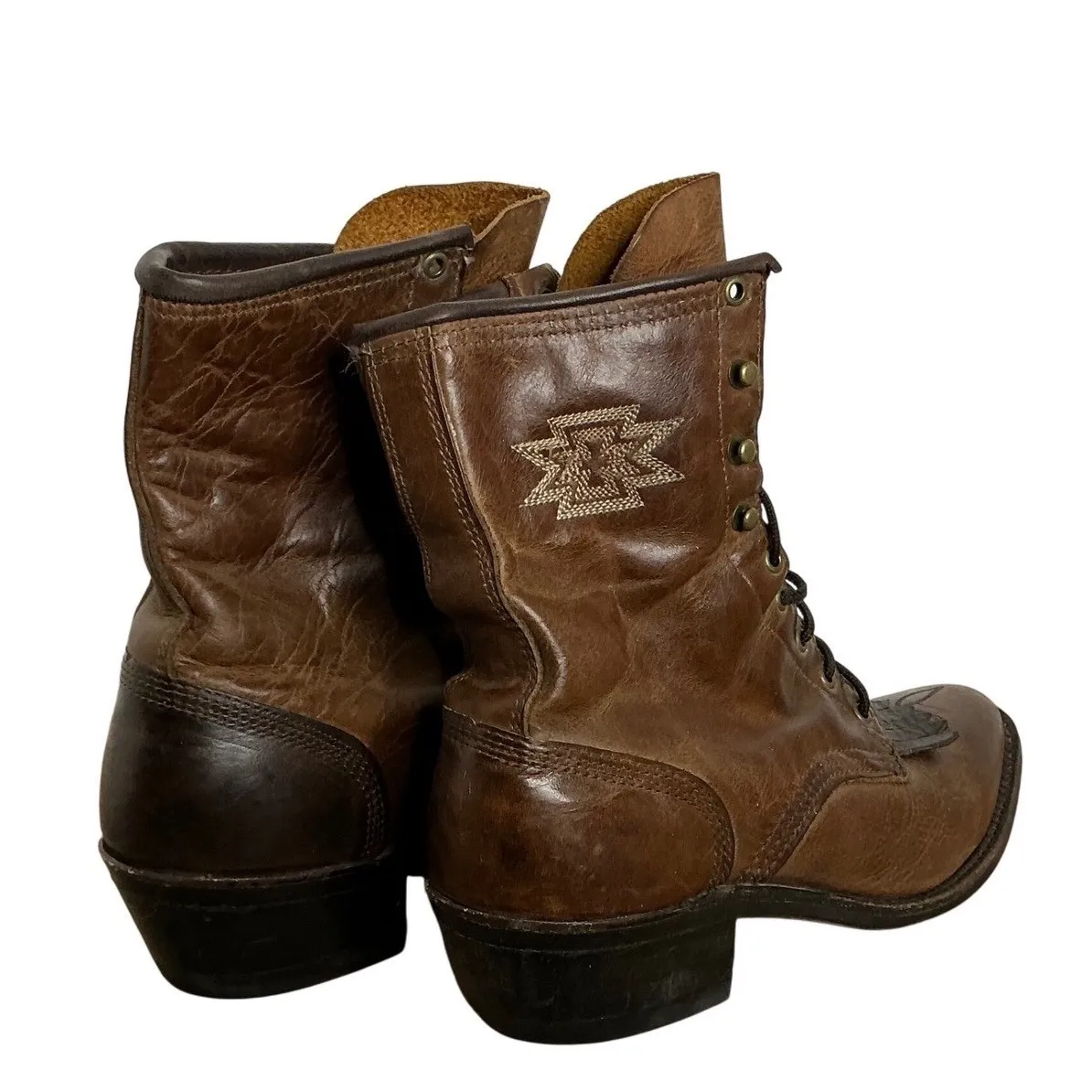 Abilene Women's 6M Western Lace Up Cowboy Boots Brown Leather Fringe USA Made Size 6 - Image 3