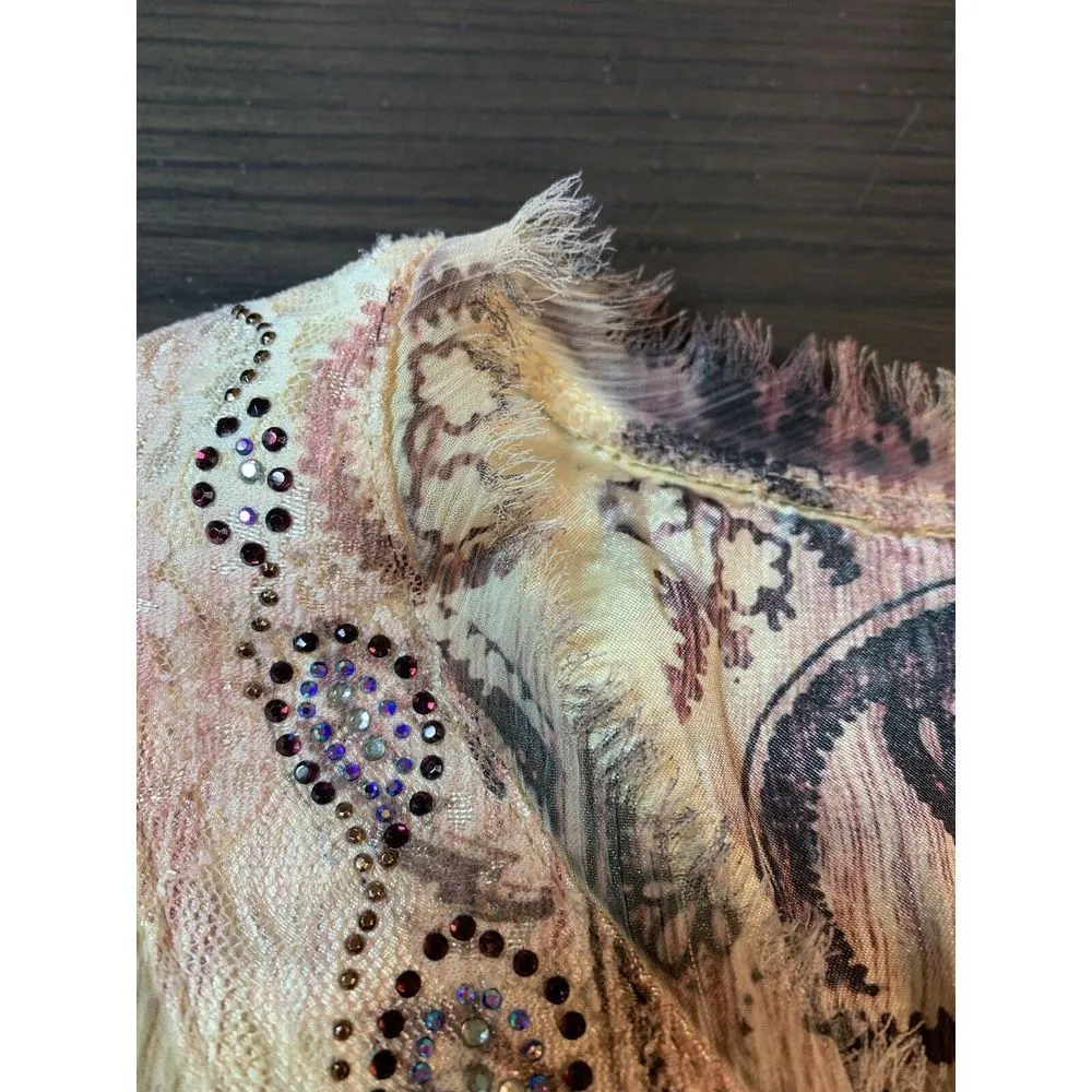 Chicos 0 Blouse Top Small Brown Floral Stretch‎ Embellished Lace Feathers Shirt - Image 9