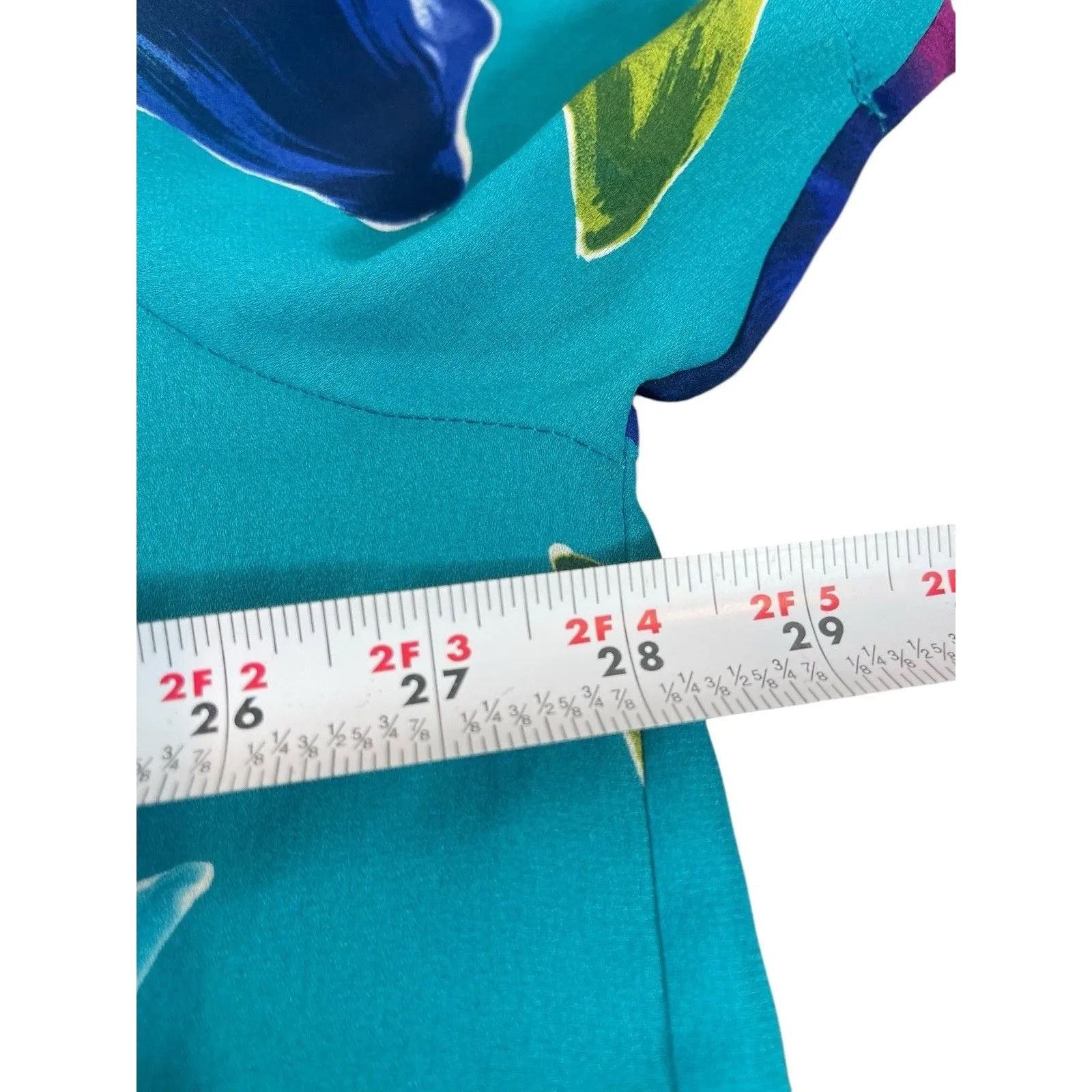 VTG 90s Lane Bryant Designs 18/20 Button Up Blouse Teal Floral Tropical Print - Image 8