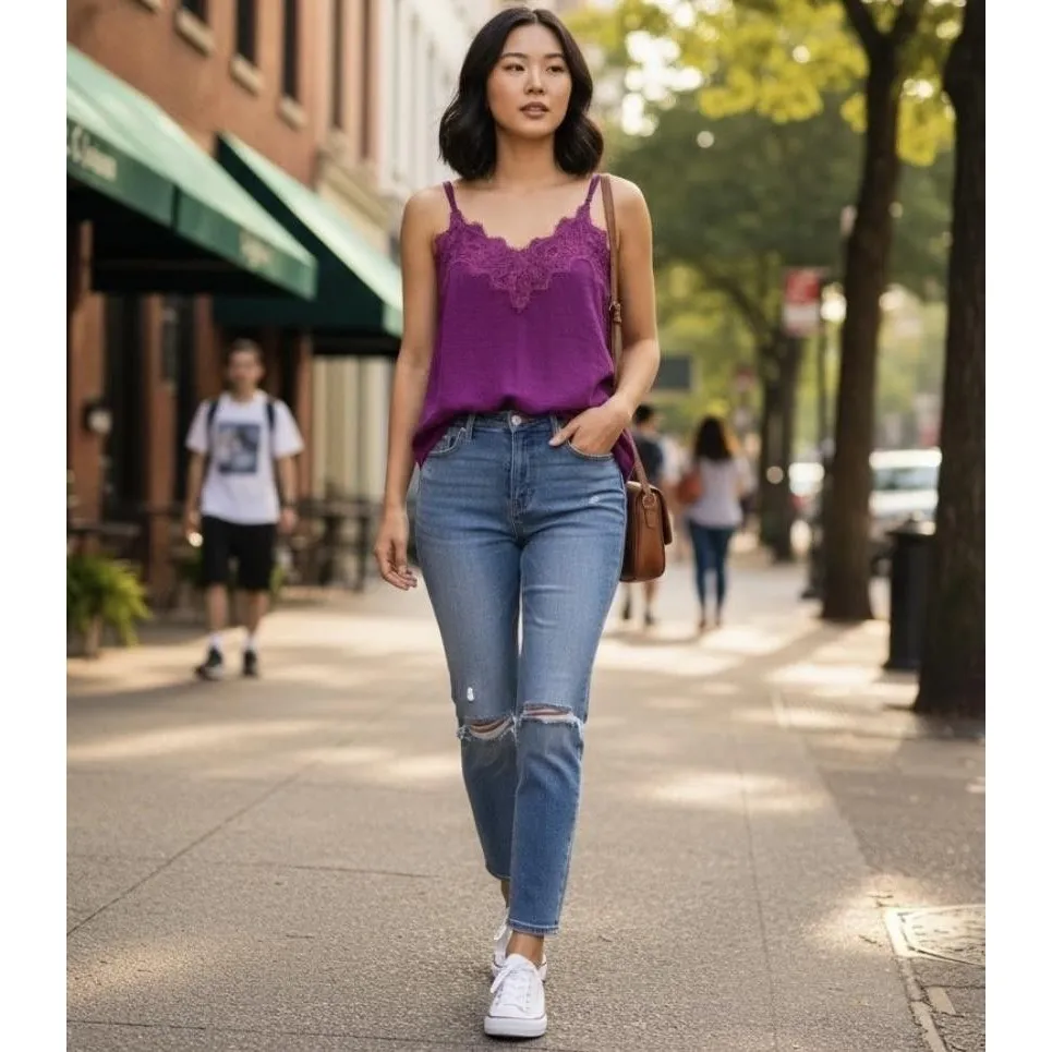Abercrombie & Fitch Tank Top Womens Small Purple Lace V Neck Camisole Cami - Image 10