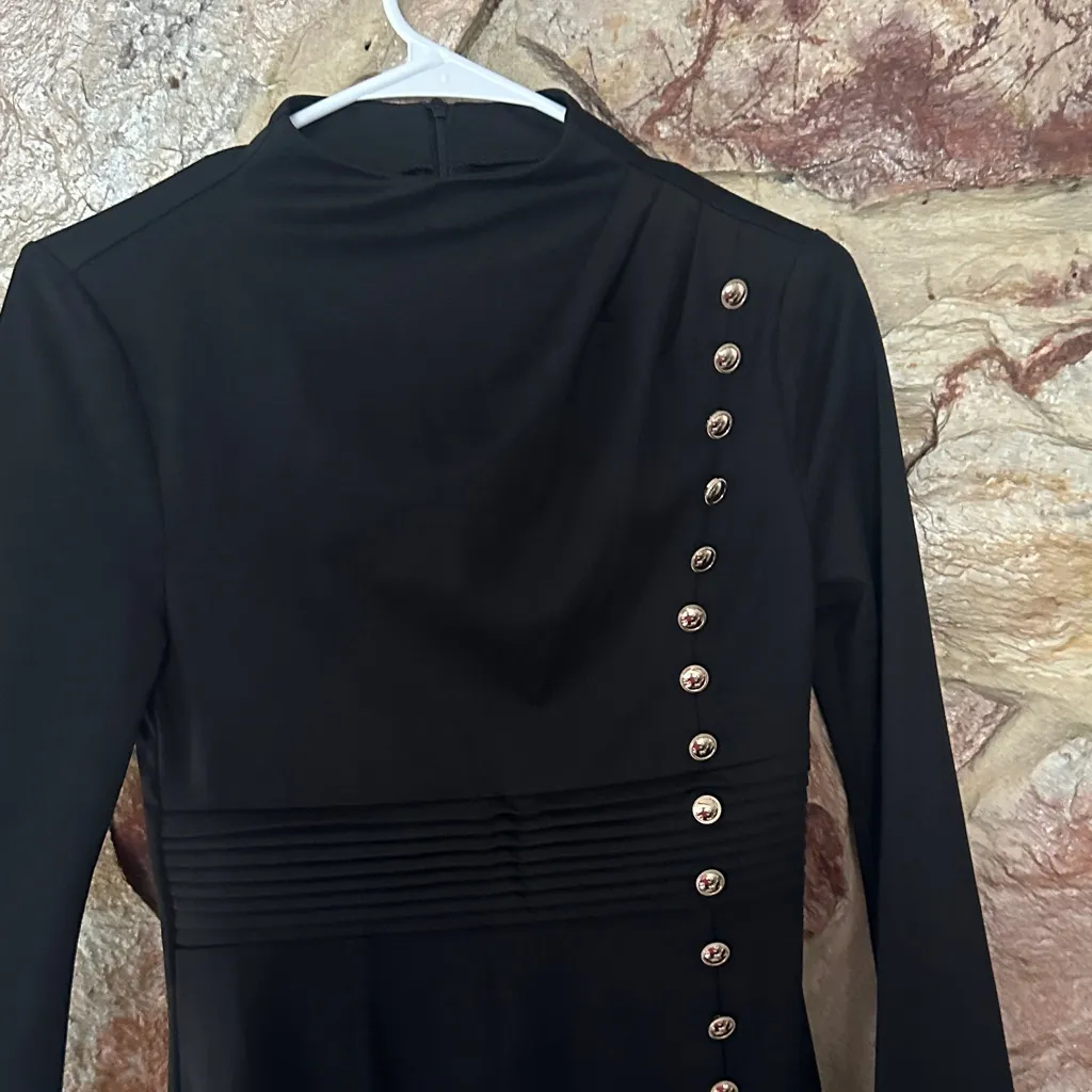 Commense Stand Collar Cinched Short Dress size small Black - Image 5