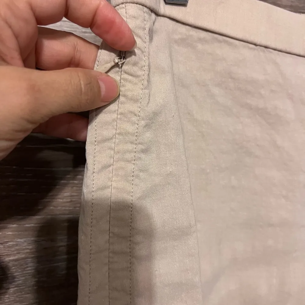 Theory Linen Pants Stretch Ivory Cream Cropped Sz 6 Preppy Pockets - Image 5