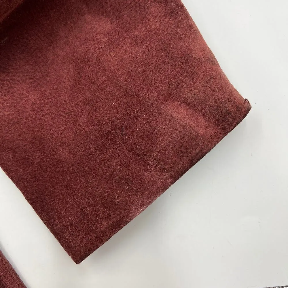 Vintage Henri Bendel Suede Coat Red Leather Belted Double Breasted Cherry - Image 7