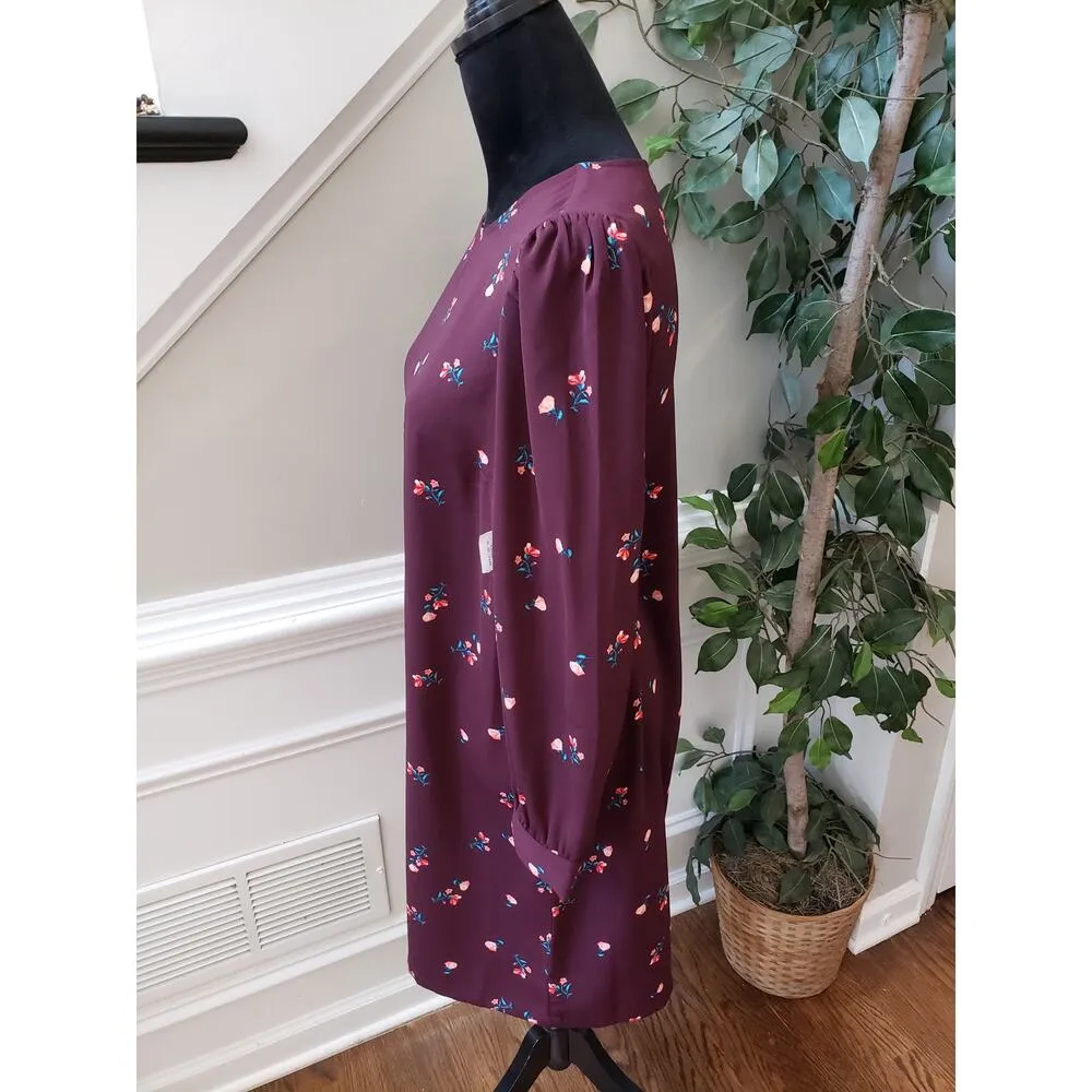 Old Navy Fit & Flare Dress Women's Medium Purple Floral Crew Neck Long Sleeve - Image 9