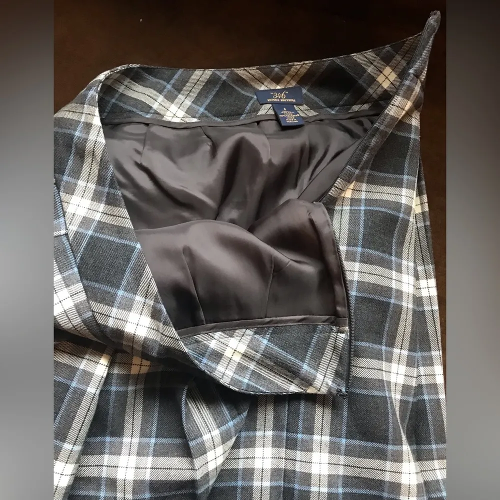 346  Checkered Plaid White,Gray & Blue Midi Skirt Size 6 - Image 90