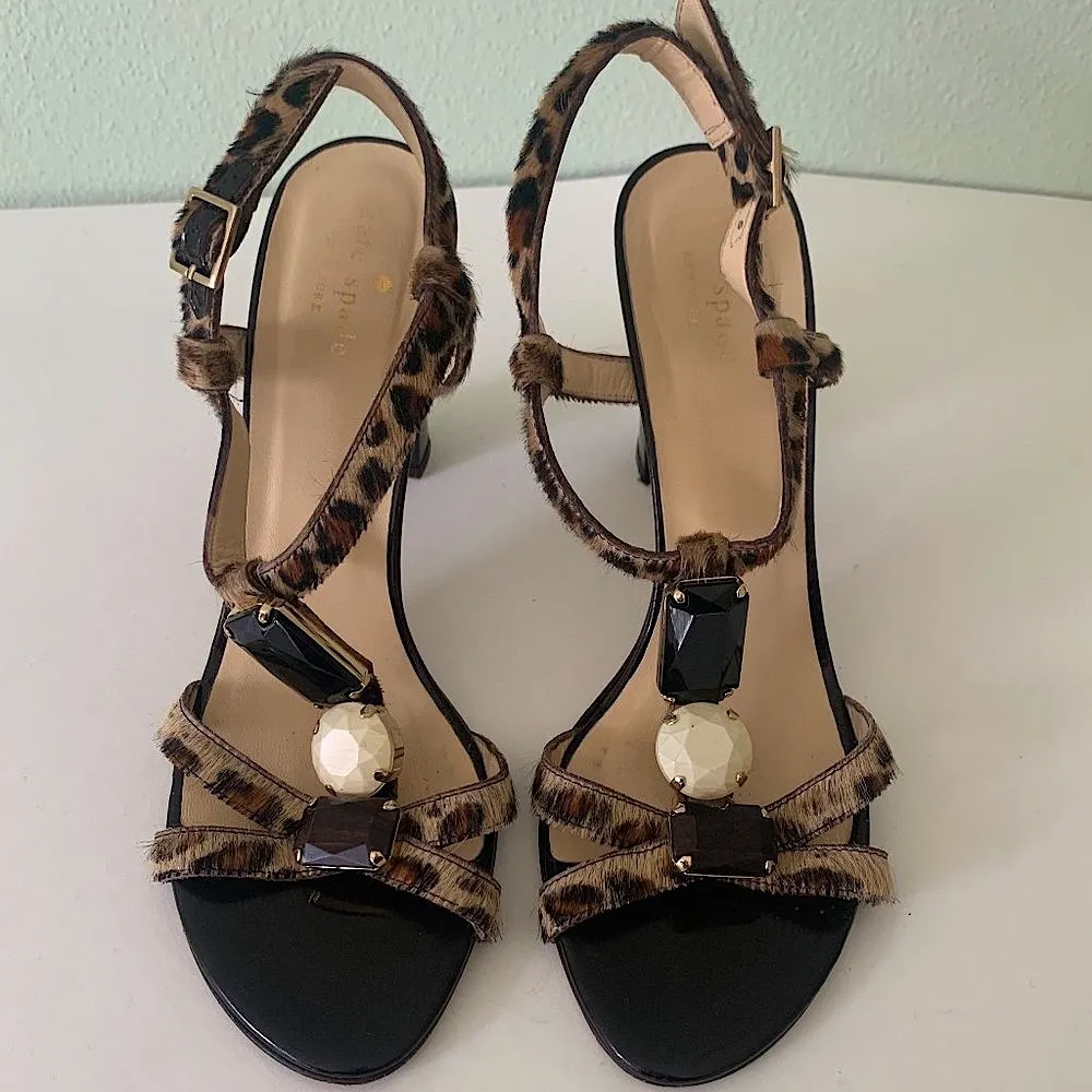 Kate Spade T-Strap Heels in Pony Haircalf and Brown Patent Leather Size 9 *RARE* - Image 2