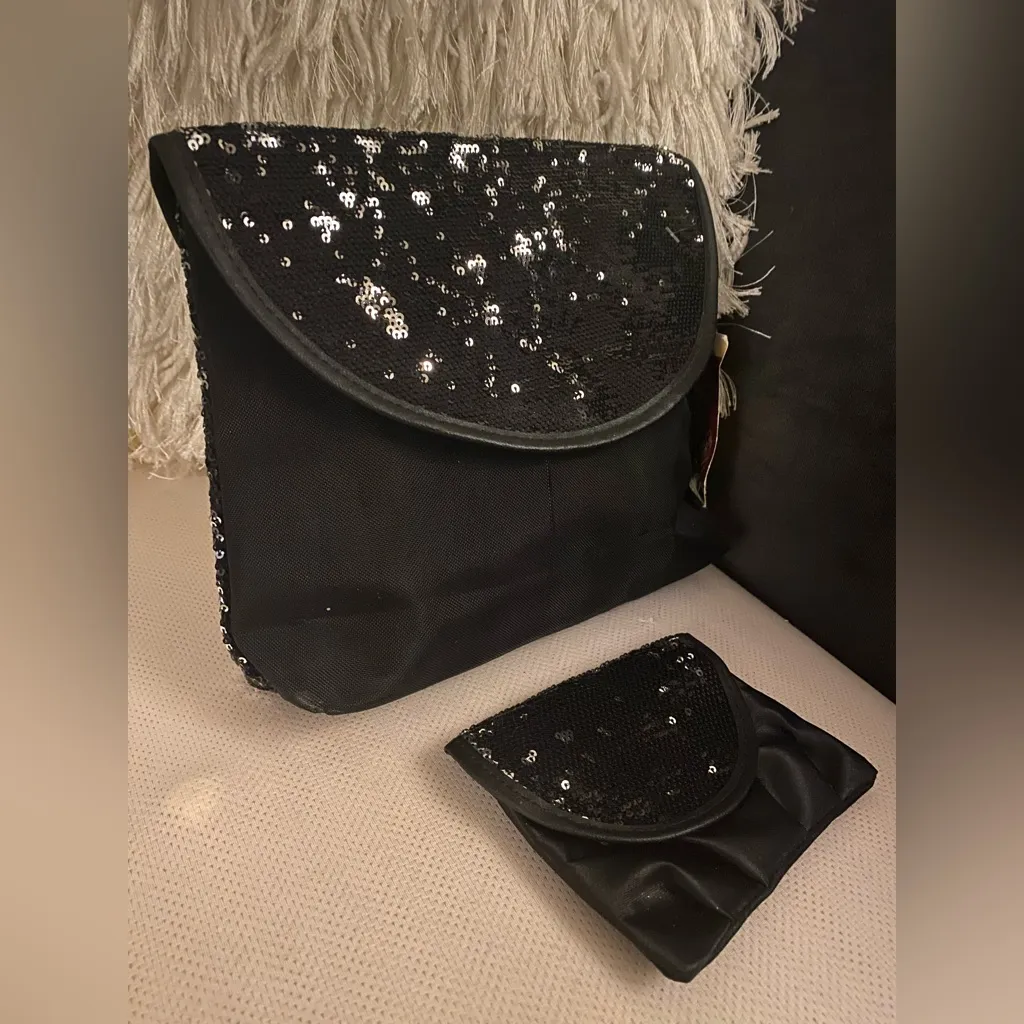 NWT Black & Silver Sequined Cosmetic Makeup Bag Set | 2 - Image 3