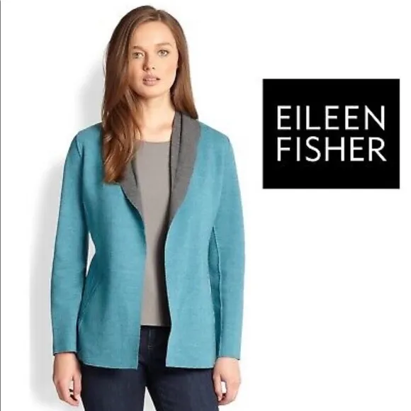 Eileen Fisher Womens Sweater Jacket Shaped Merino Wool Double Knit Sz Large - Image 2