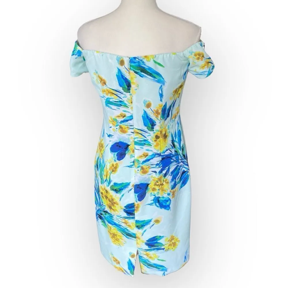 Black Halo Bethel Off the Shoulder Sheath Floral Print Blue Dress 6 - Image 2