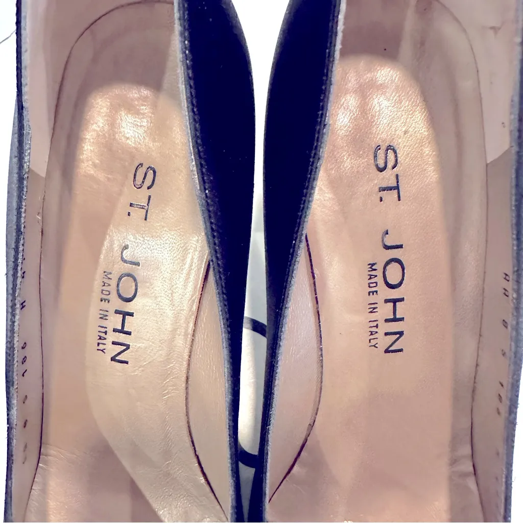 St. John Gladys Satin Pumps Women's 8AA Black Gold‎ Toe Leather Sole Vintage - Image 3