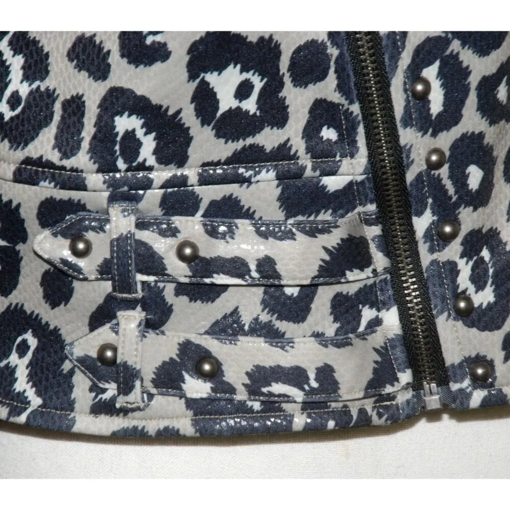 NWT Crazy Train Leopard Print Moto Jacket Size M Zip Up Studded Vegan Leather - Image 5