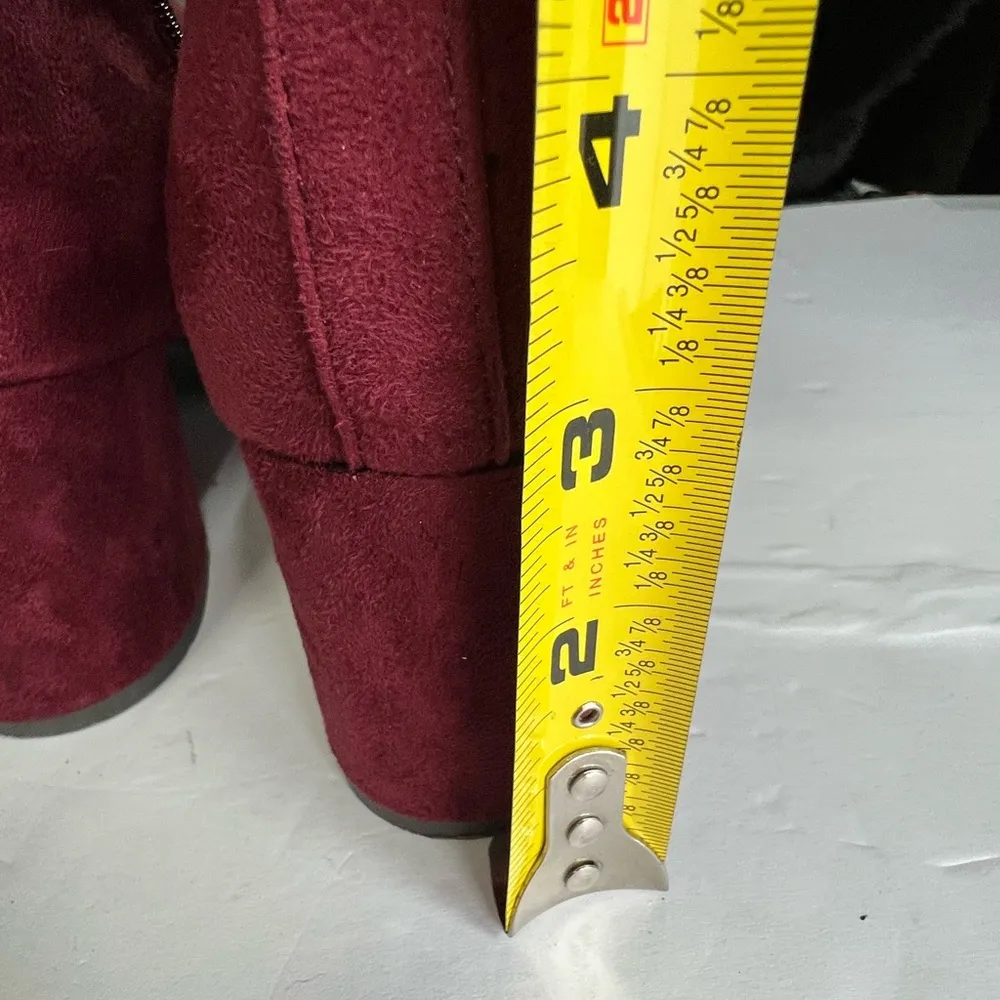 White Mountain faux suede ankle booties 10 burgundy buckle block heel holidays - Image 11