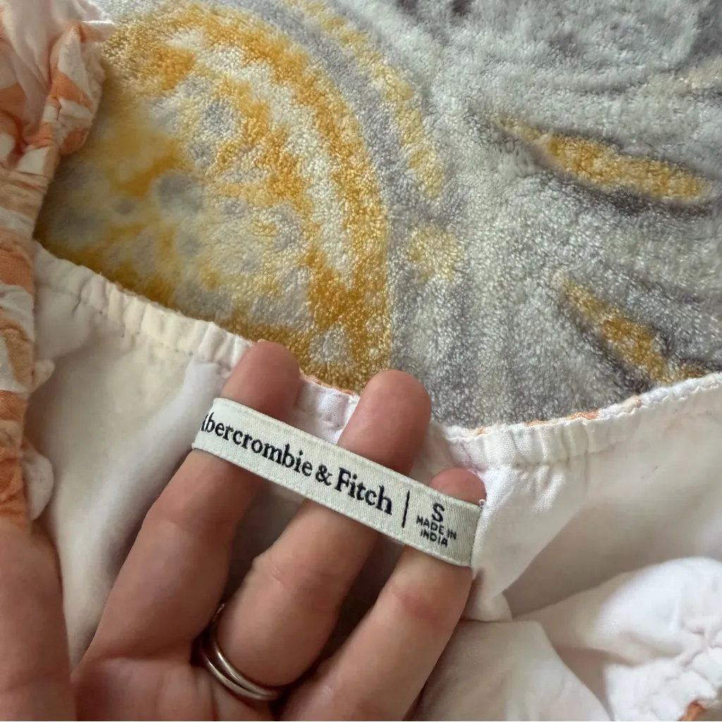 Abercrombie and fitch linen cropped blouse top short puff sleeve orange size s - Image 3