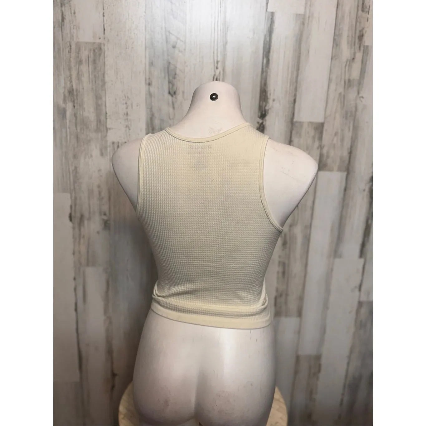 Poof New York Ribbed Tank Top | Cream Sleeveless Stretchy Fitted Shirt – Size M/ - Image 5