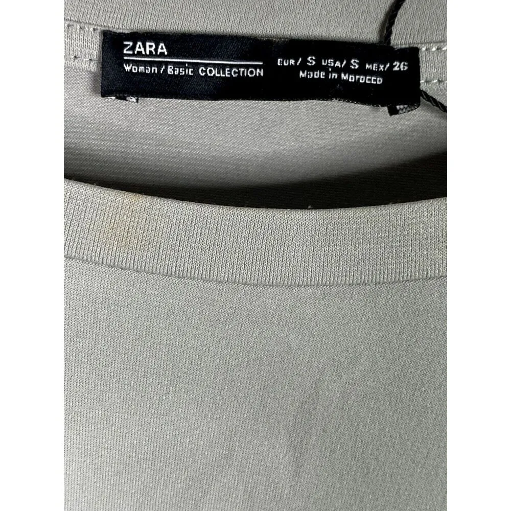 Zara Long Sleeve Cropped Rash Guard Style Side Ruched Lacing Stretch Top M Grey - Image 9