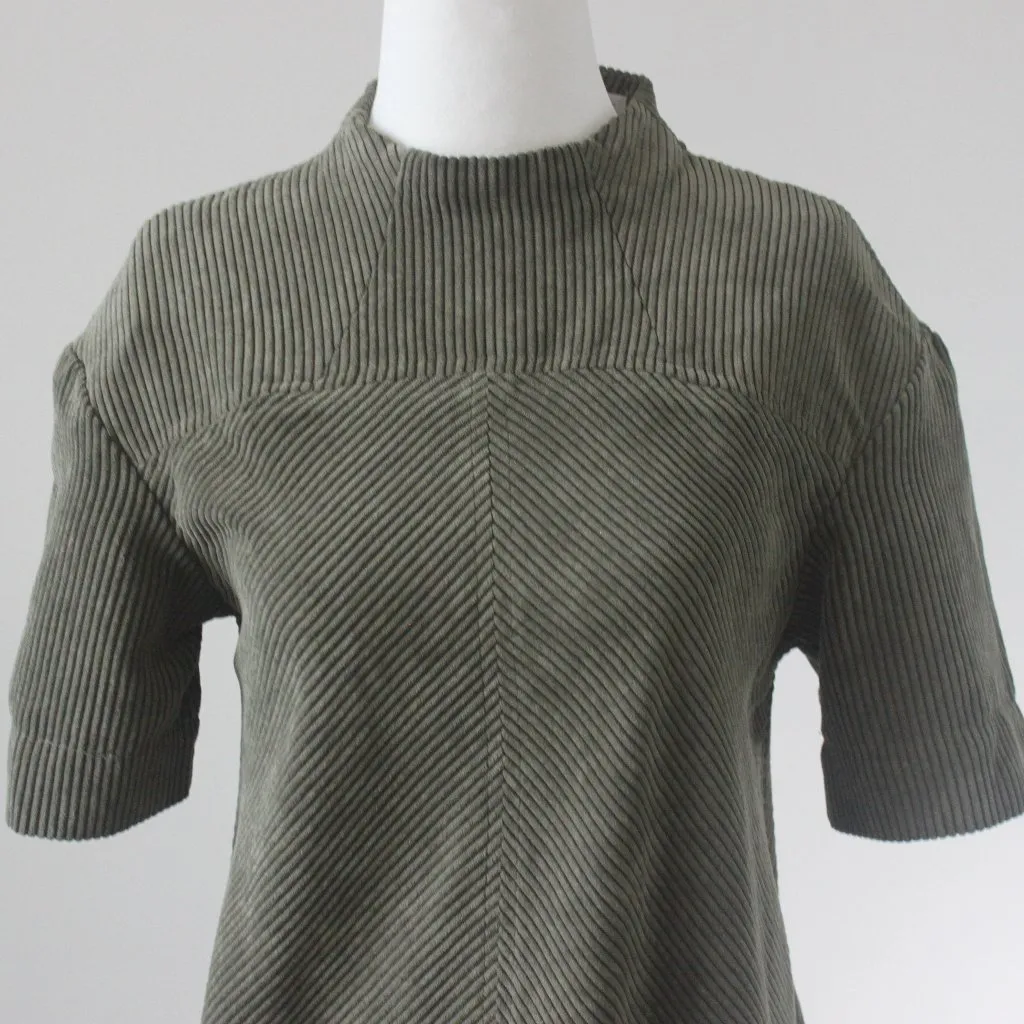 Prologue Olive Green Corduroy Short-Sleeve Academia Indie Midi Dress Extra Small - Image 4